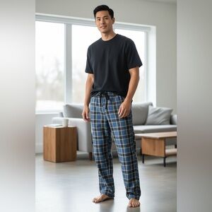 IZOD Men's Flannel Pajama Lounge Pants Size Medium Navy Blue Plaid